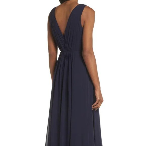 Eliza J Navy Blue Embellished High/Low Chiffon Dress - Picture 5 of 6